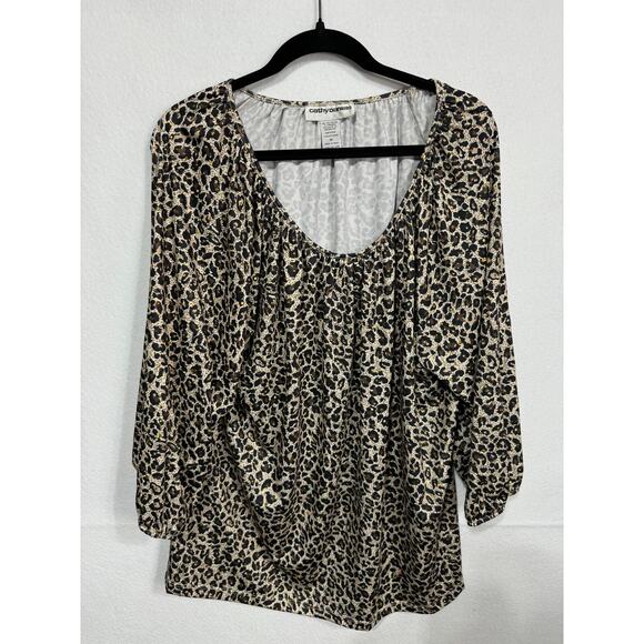 Cathy Daniels Vintage Y2K‎ Leopard Animal Print Scoop Neck Blouse Plus Size 1X - Picture 1 of 5